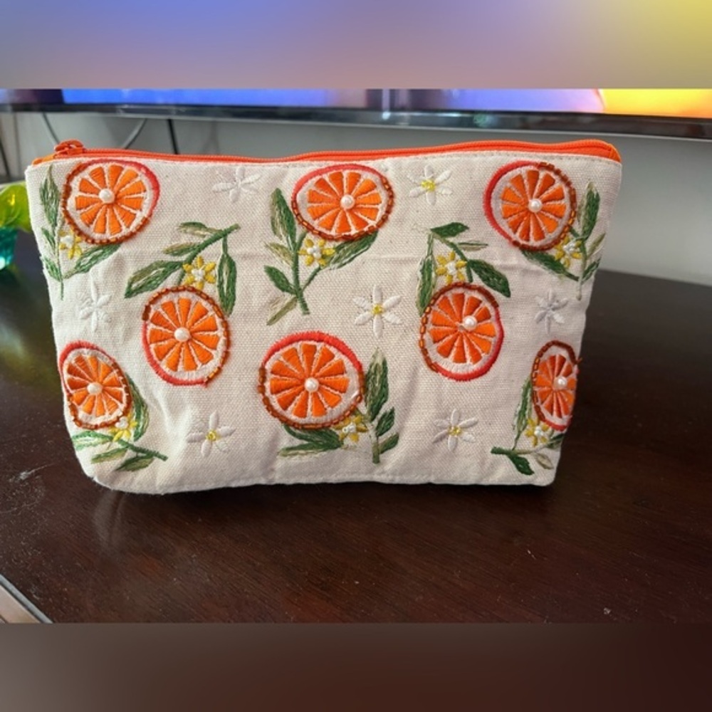 Antik Kraft Citrus orange slices Embroidered Pouch cosmetic bag
